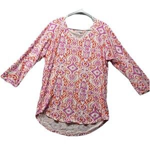 Fresh Produce Orange Pink Batik Cotton Blend Long Sleeve USA Made Size Large